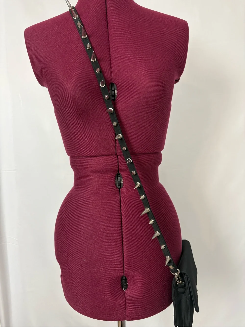 Black Shoulder Bag with Studded Strap - Women's Crossbody